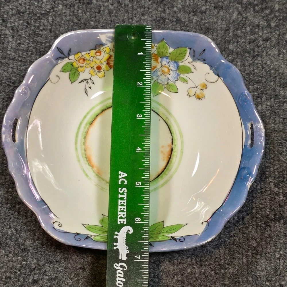 Vintage Made in Japan Floral Lusterware Porcelain Scalloped Square Handled Dish